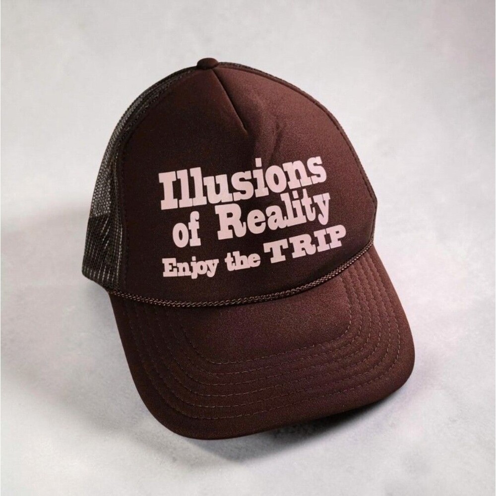 Illusions of Reality Trucker Hat Brown Mesh Snapback Otto Enjoy the Trip Pink